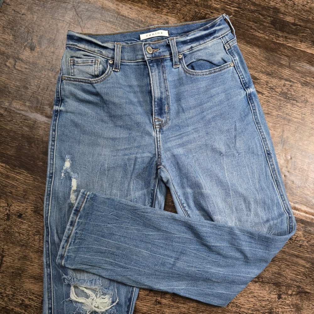 EUNINA Rocky Boyfriend Jeans Womens‎ 5 Blue Excellent Super High Rise Distressed